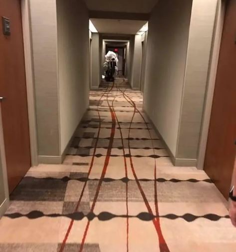 3. Desain karpet hotel ini seperti darah yang berceceran di atasnya